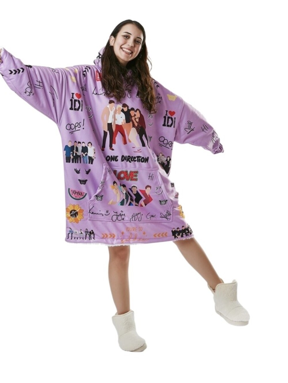 #D04 Lavender One Direction Graphic Oversized Hoodie Dress